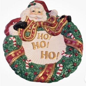 Fitz and Floyd Essentials Santa Wreath Canapé Cookies Plate Ho! Ho! Ho! Vintage